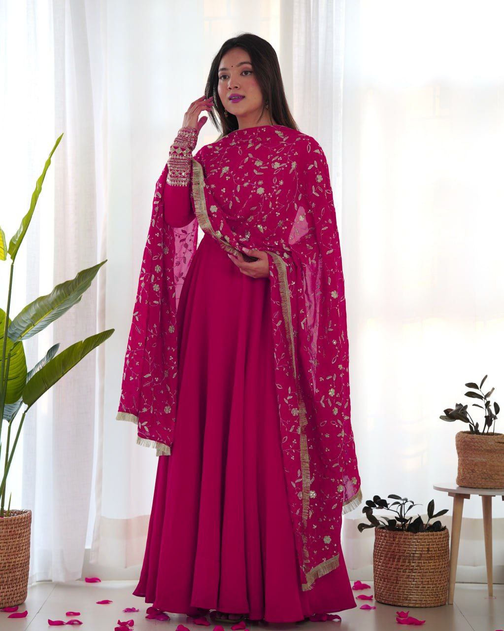 Shreyanvi pink georgette embroidered anarkali suit set