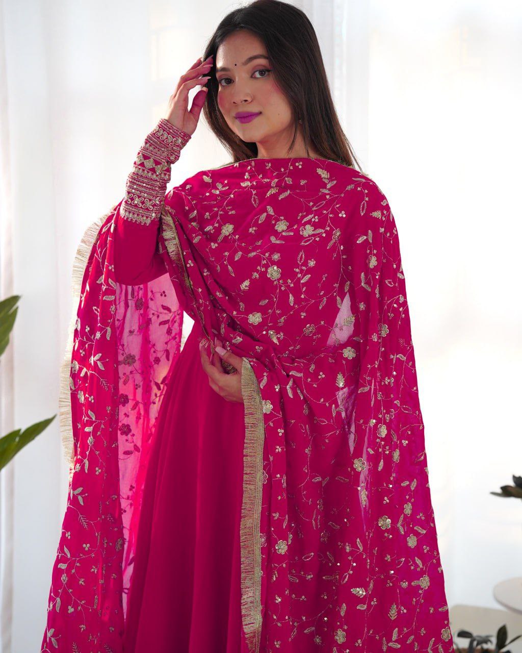 Shreyanvi pink georgette embroidered anarkali suit set