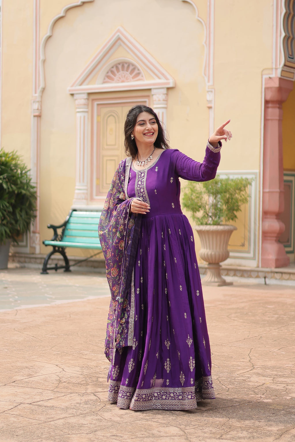 Purple chinon embroidered Gaurangi designer Anarkali gown