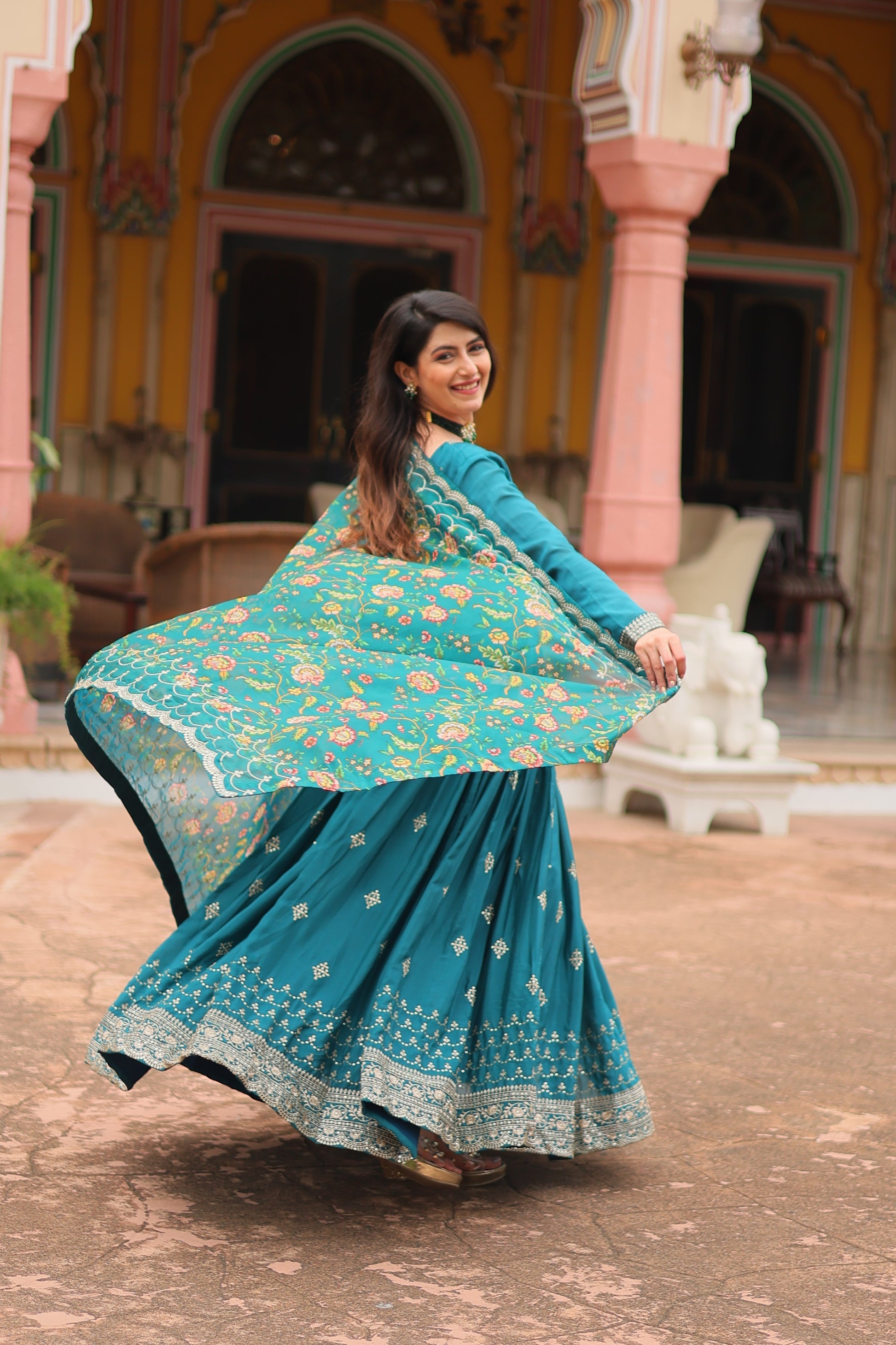 Gaurangi Rama chinon embroidered Anarkali gown set