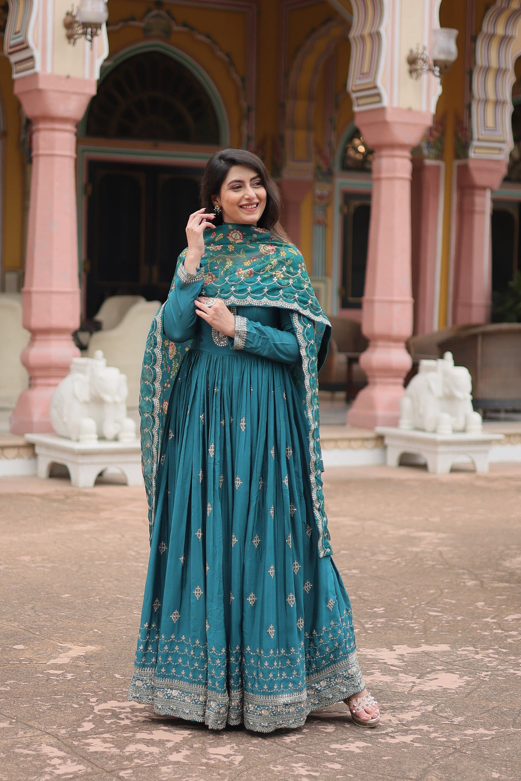 Gaurangi Rama chinon embroidered Anarkali gown set
