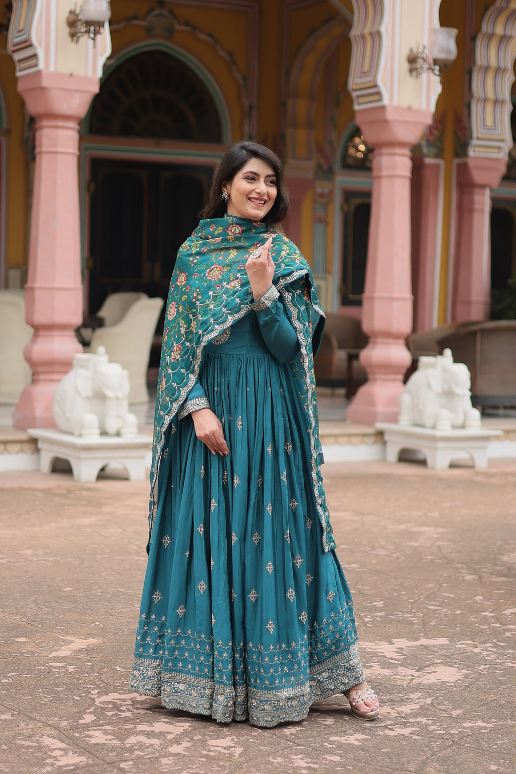 Gaurangi Rama chinon embroidered Anarkali gown set