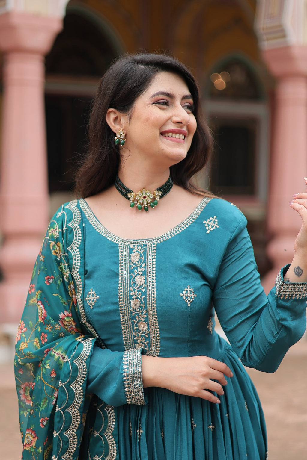 Gaurangi Rama chinon embroidered Anarkali gown set