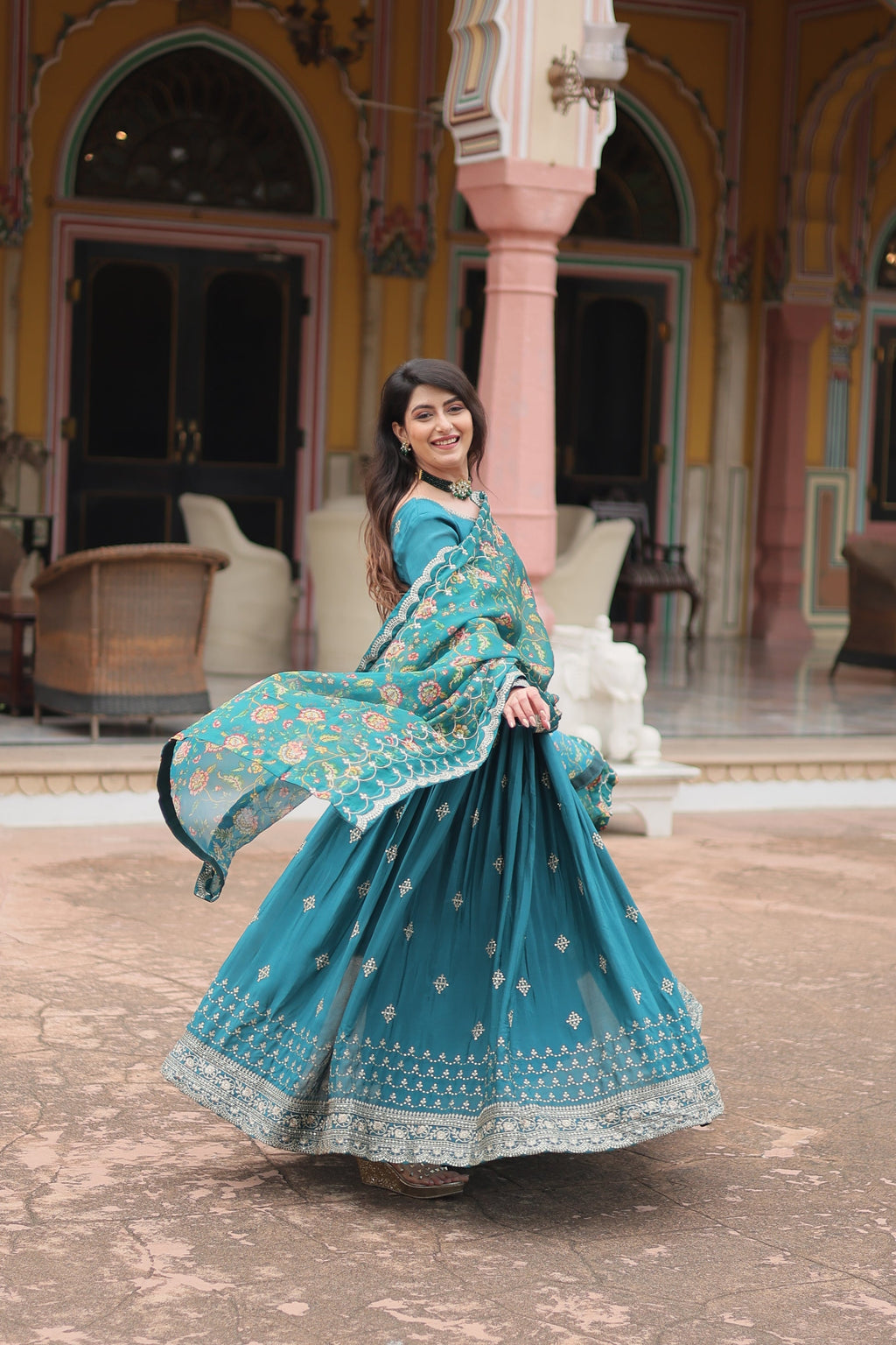 Gaurangi Rama chinon embroidered Anarkali gown set