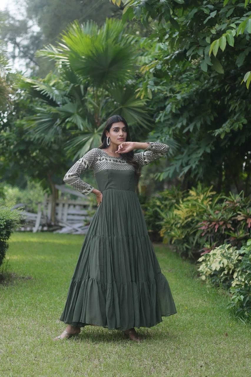 Gilded elegance zari thread sequin mehendi colored designer gown