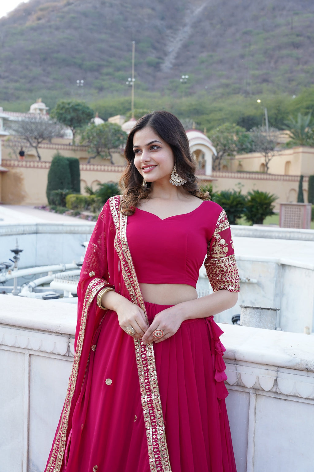 Pink georgette embroidered Gopi designer lehenga