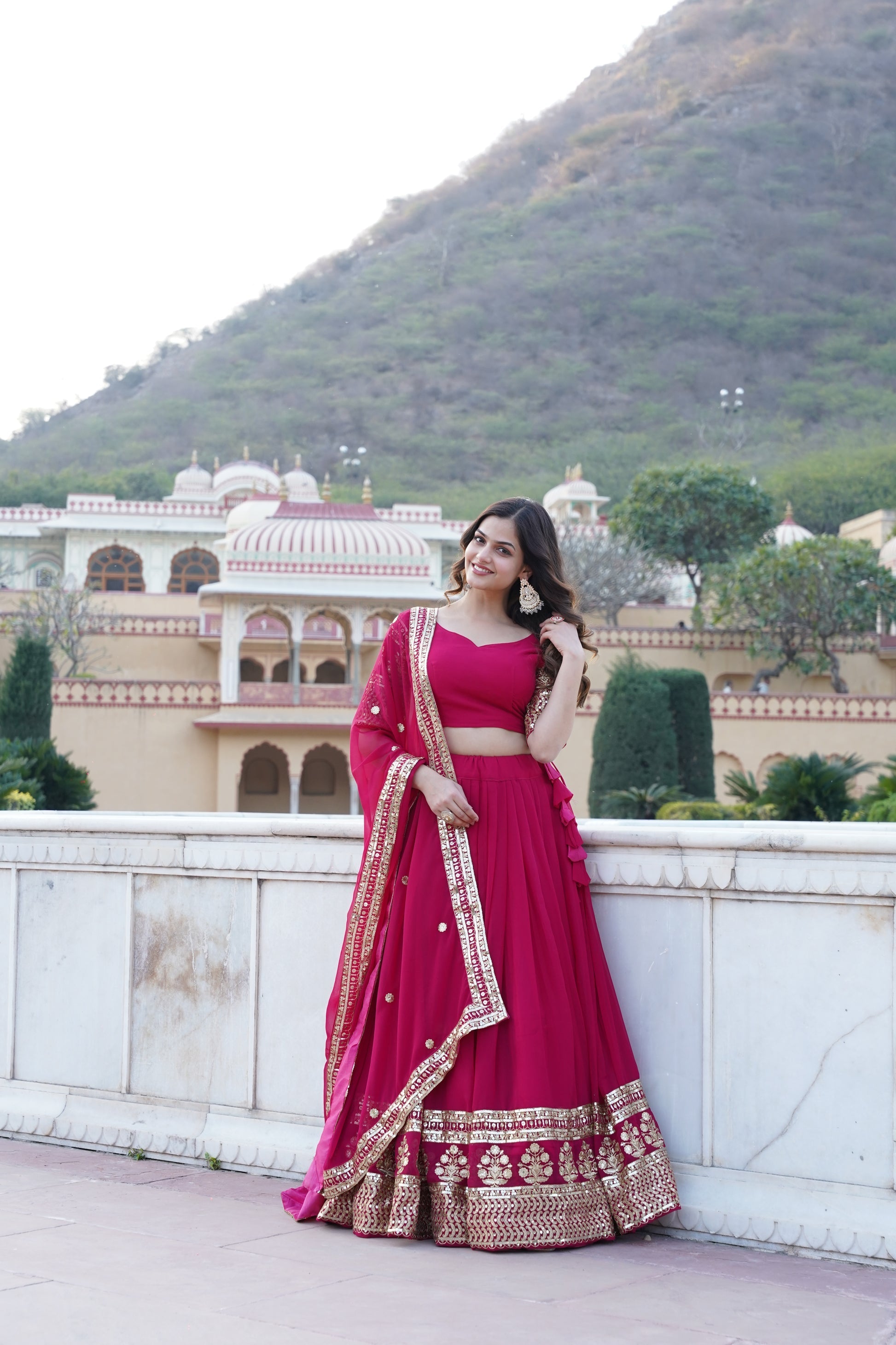 Pink georgette embroidered Gopi designer lehenga