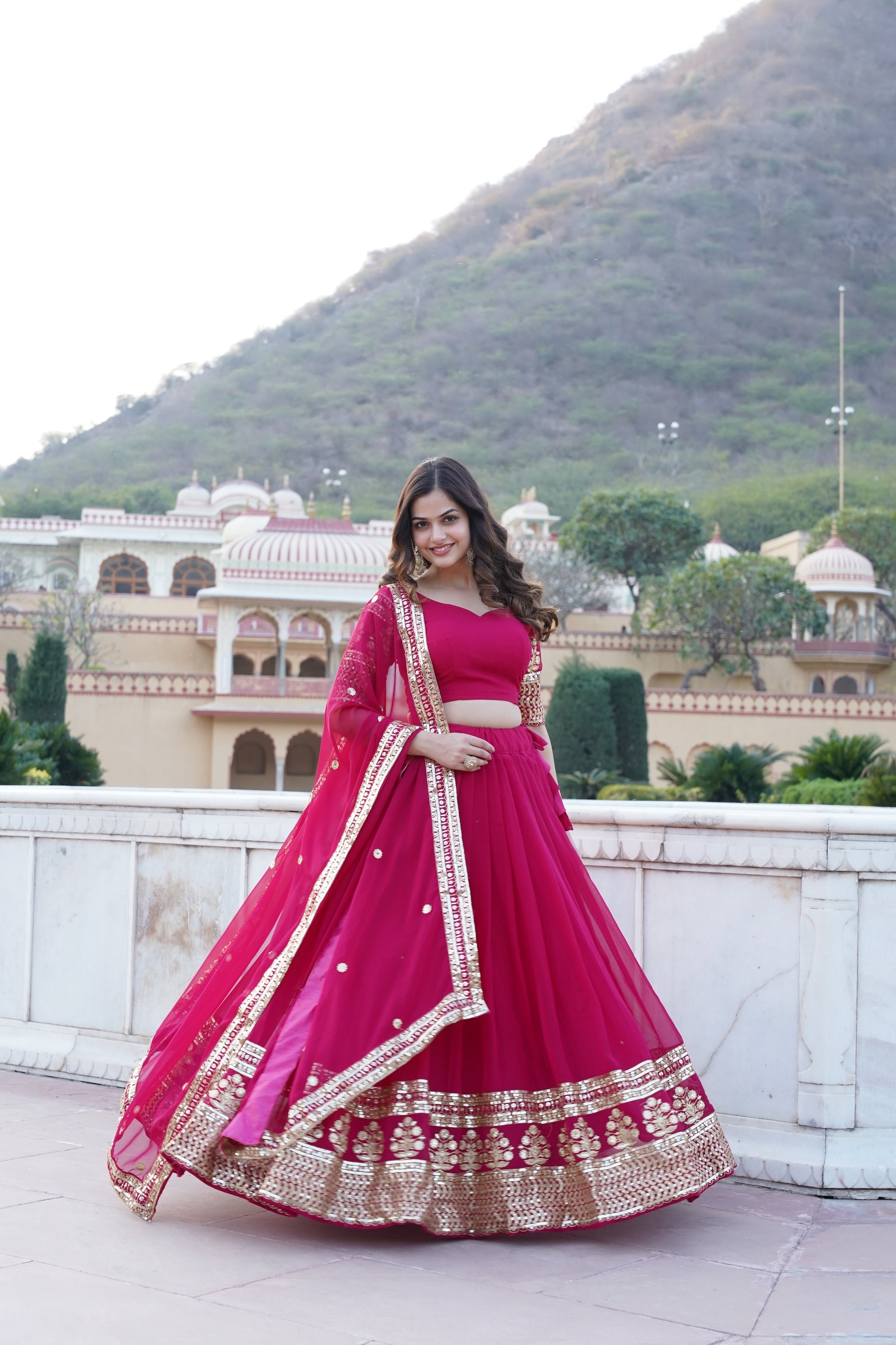 Pink georgette embroidered Gopi designer lehenga