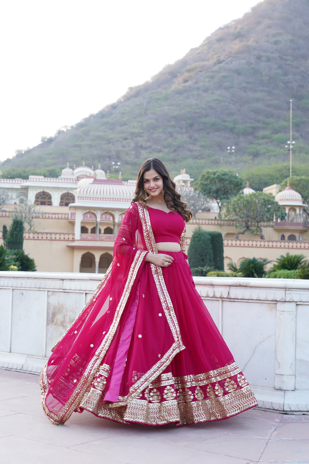 Pink georgette embroidered Gopi designer lehenga