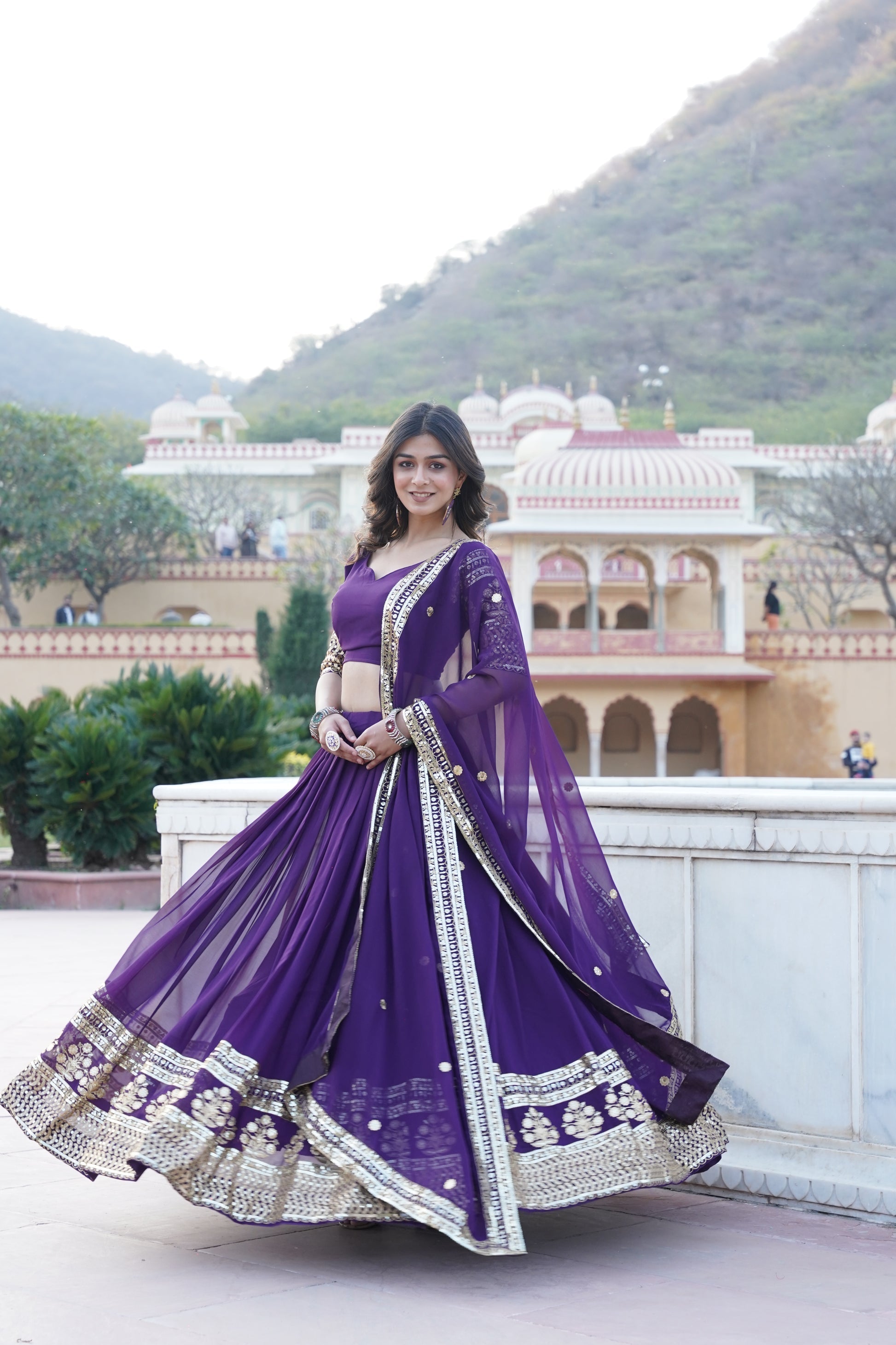 Purple georgette embroidered Gopi designer lehenga