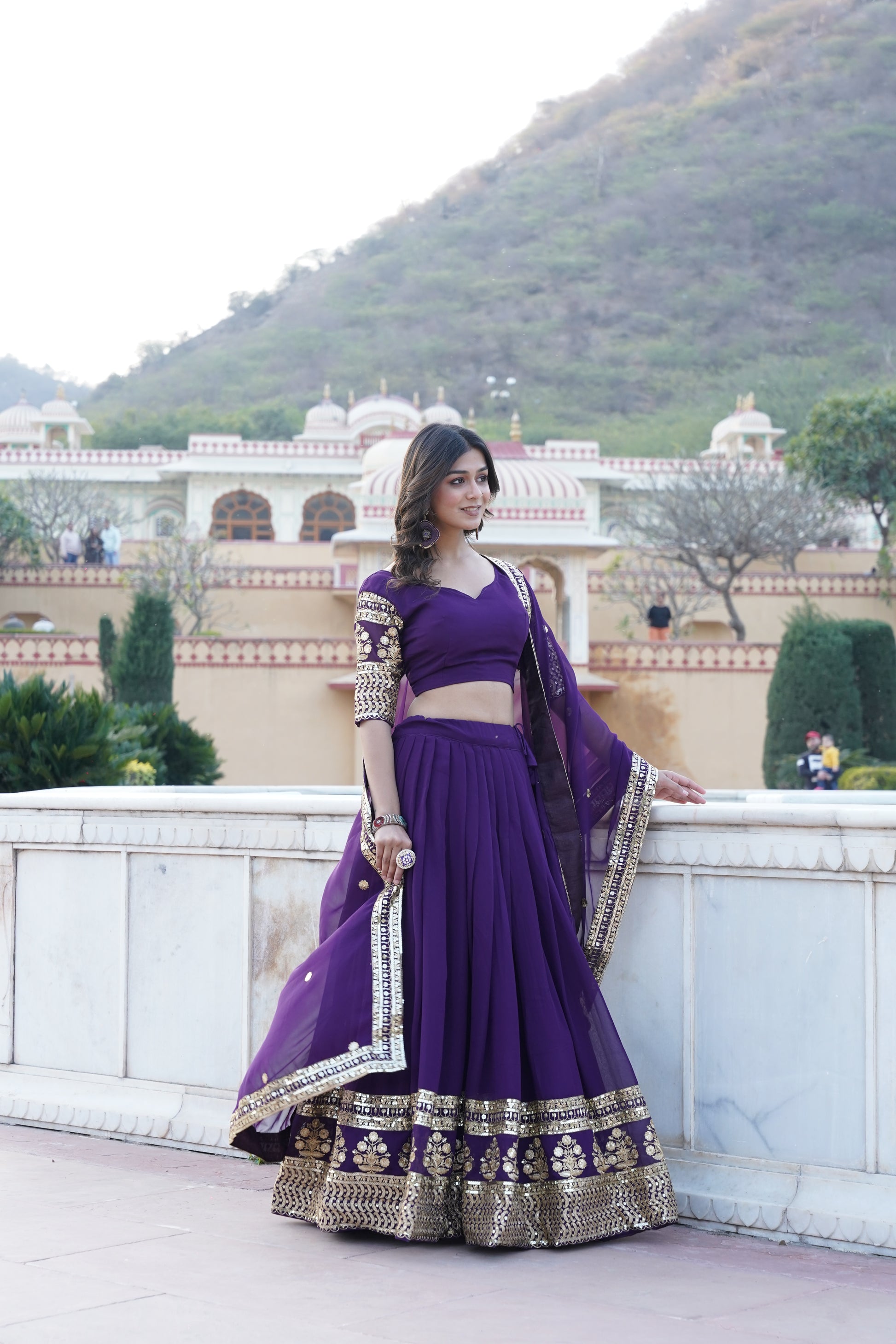 Purple georgette embroidered Gopi designer lehenga