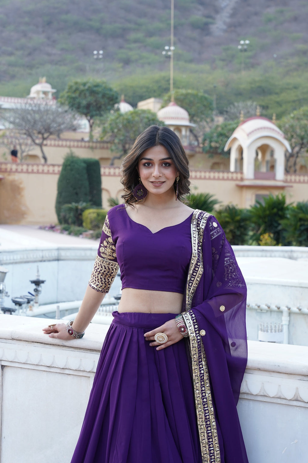 Purple georgette embroidered Gopi designer lehenga