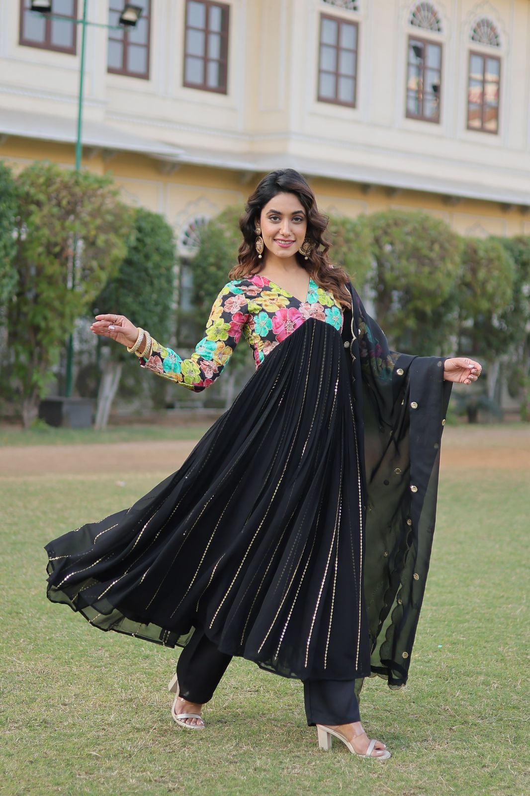 Swarnalaxmi Georgette Viscose Printed Anarkali Gown Set