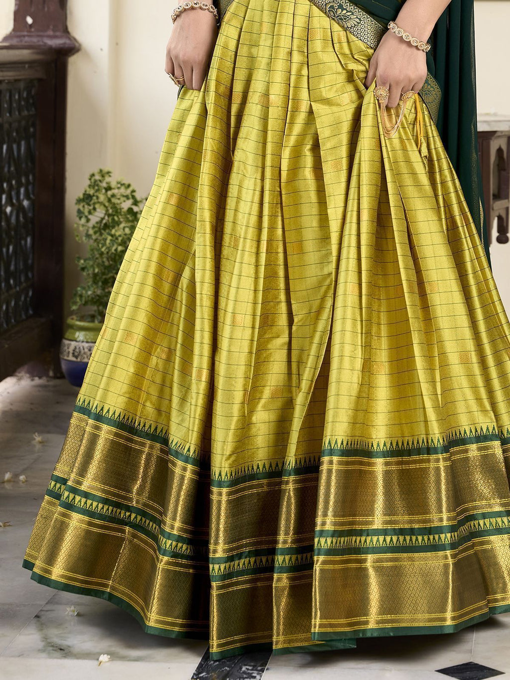 Green cotton silk paithani weaving work lehenga choli with dupatta