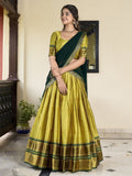 Green cotton silk paithani weaving work lehenga choli with dupatta