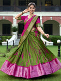 Pink Dola silk Shibori print zari weaving lehenga choli with dupatta