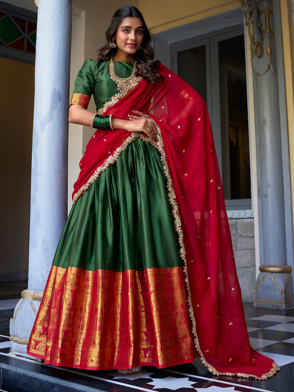 Green Narayan Pattu silk zari weaving lehenga choli with dupatta