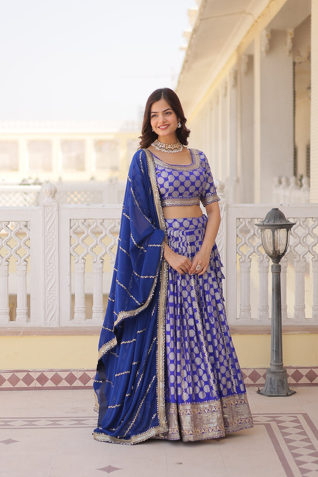 Harinya blue viscose jacquard embroidered lehenga set