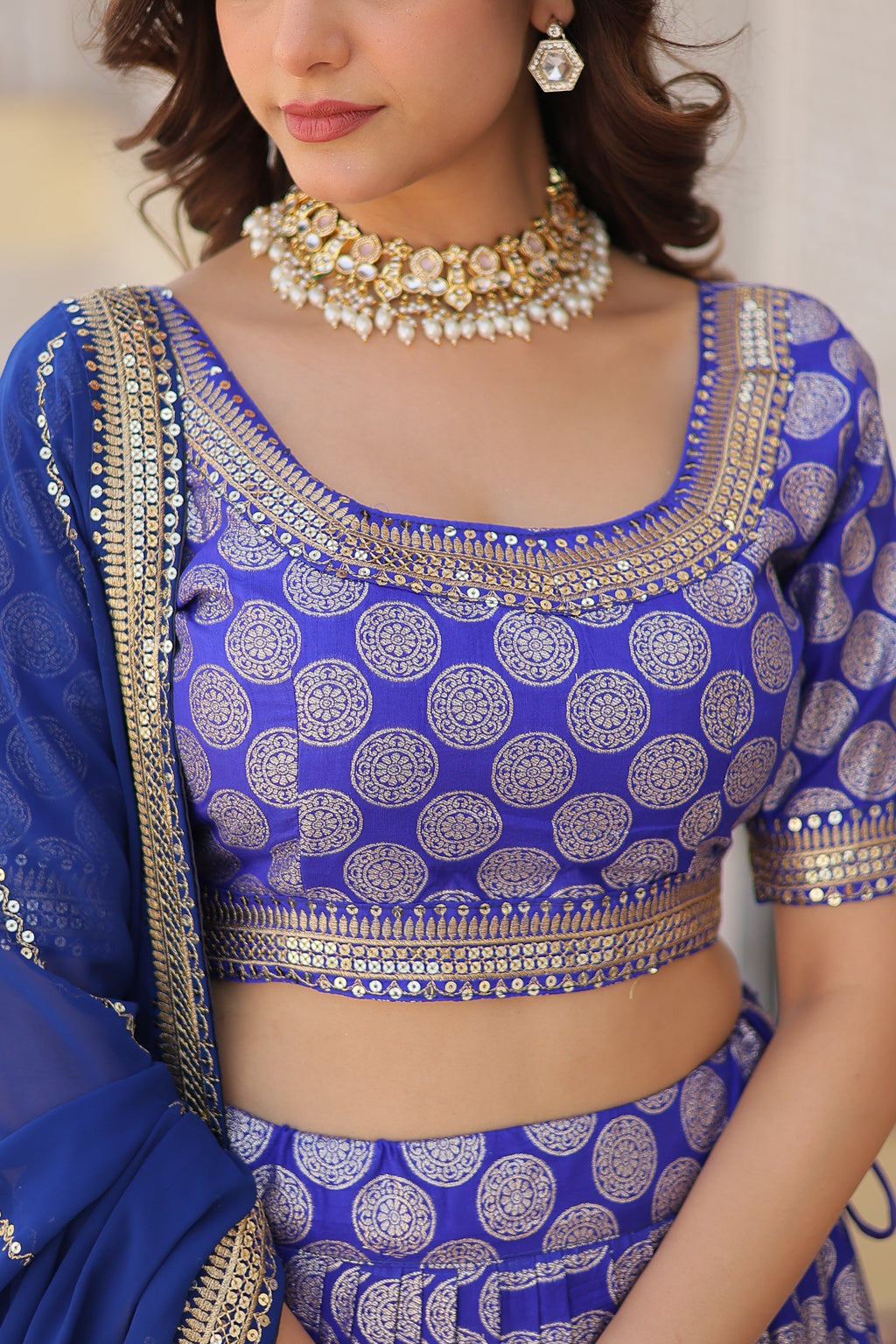 Harinya blue viscose jacquard embroidered lehenga set