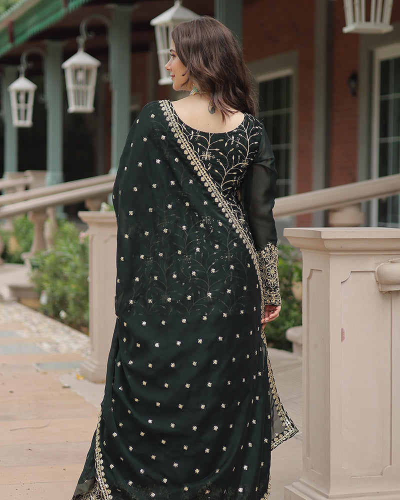 Green Rangoli silk embroidered Hitanshi designer kurti palazzo set