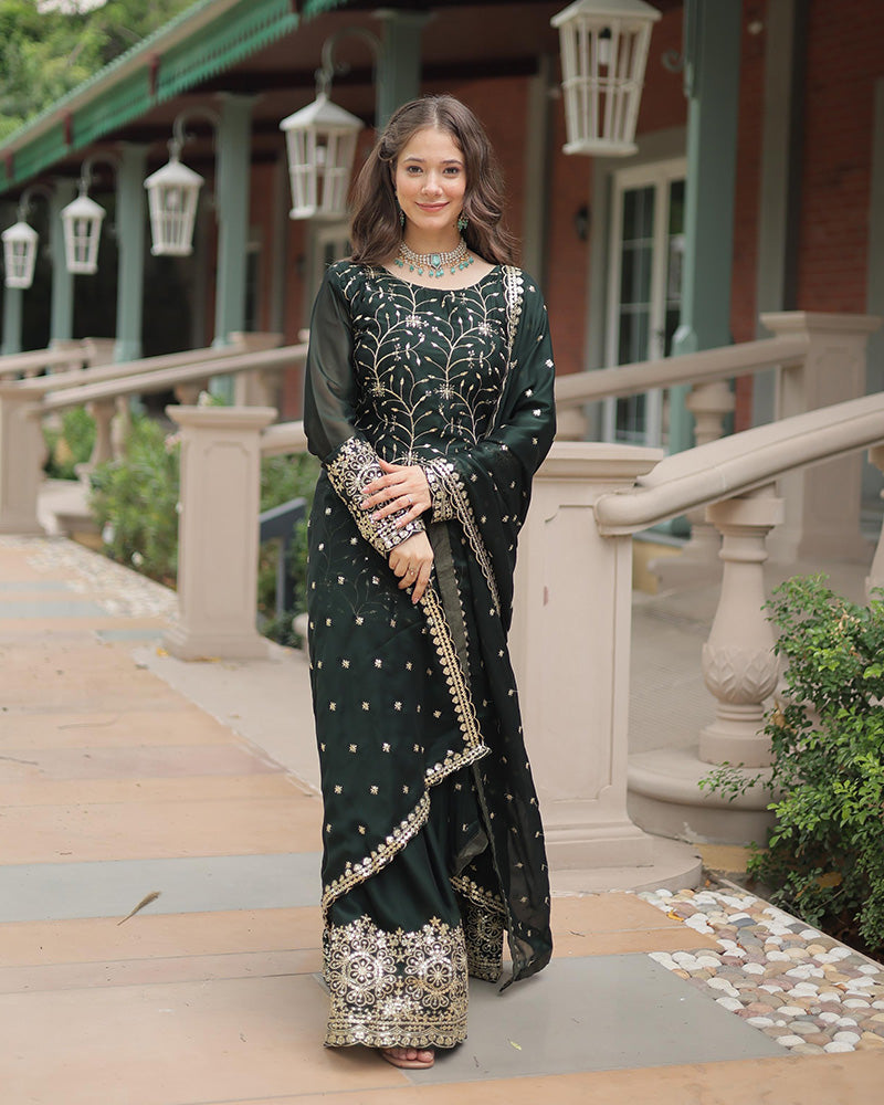 Green Rangoli silk embroidered Hitanshi designer kurti palazzo set