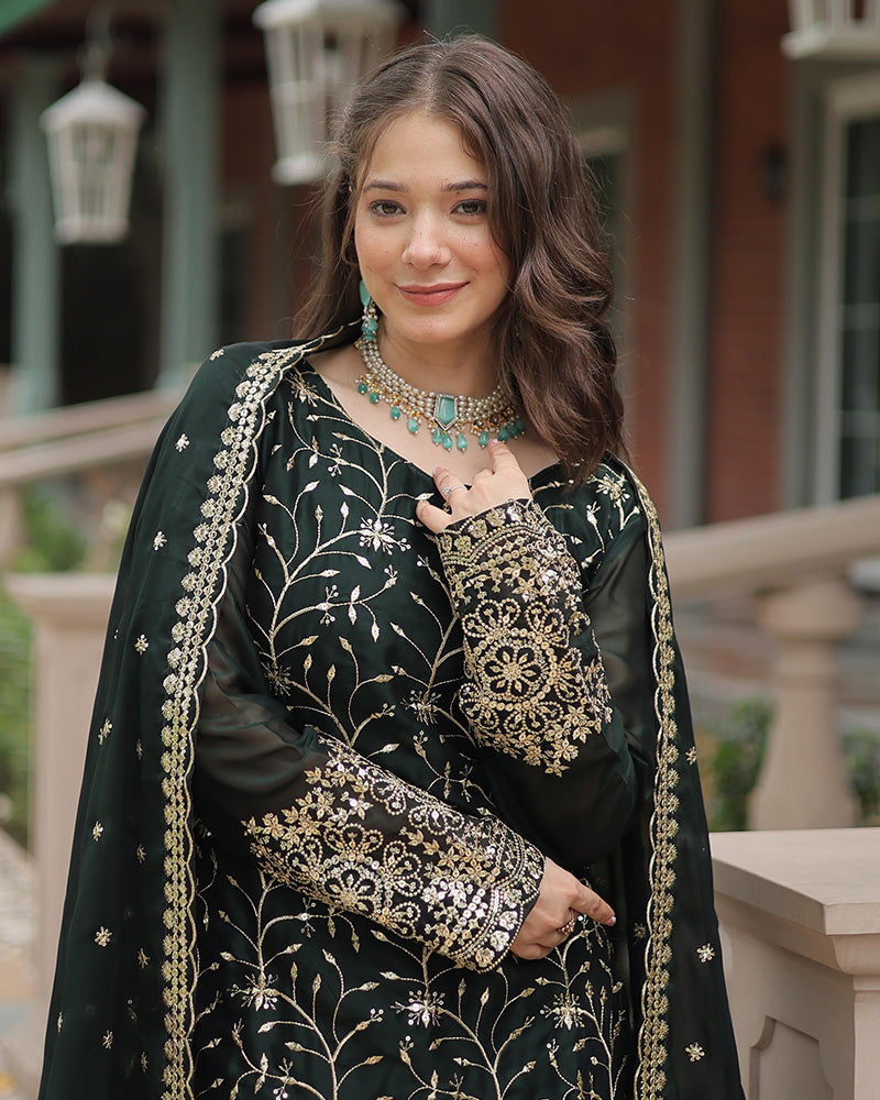 Green Rangoli silk embroidered Hitanshi designer kurti palazzo set