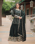 Green Rangoli silk embroidered Hitanshi designer kurti palazzo set