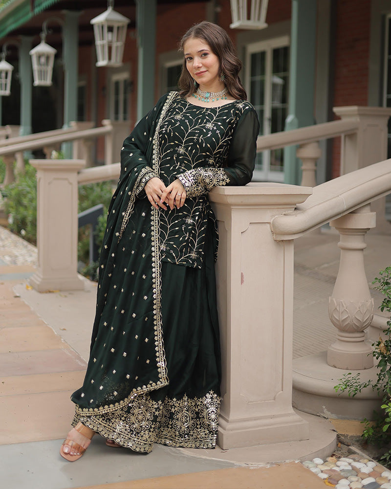 Green Rangoli silk embroidered Hitanshi designer kurti palazzo set