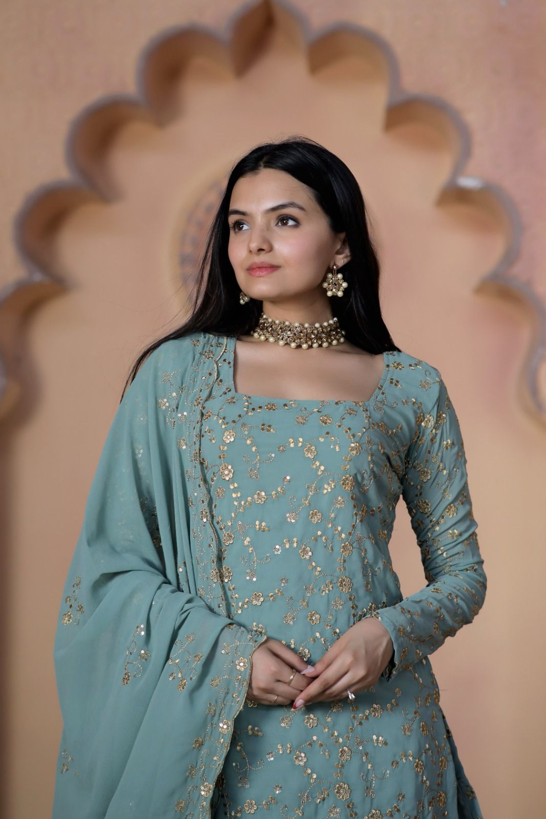 Eshwari georgette kurti sharara suit set
