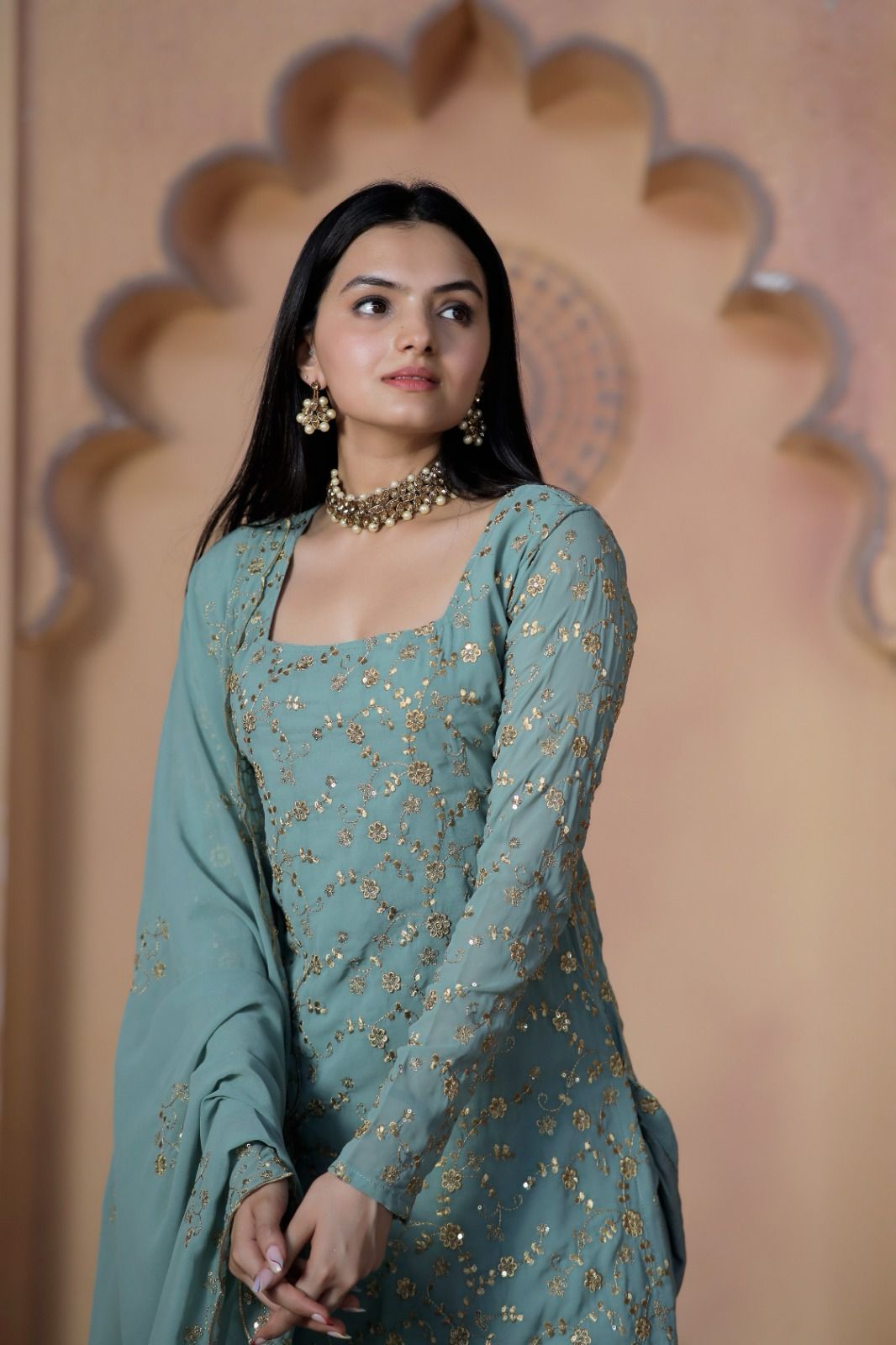 Eshwari georgette kurti sharara suit set