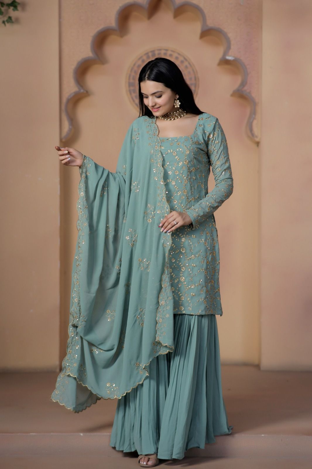 Eshwari georgette kurti sharara suit set