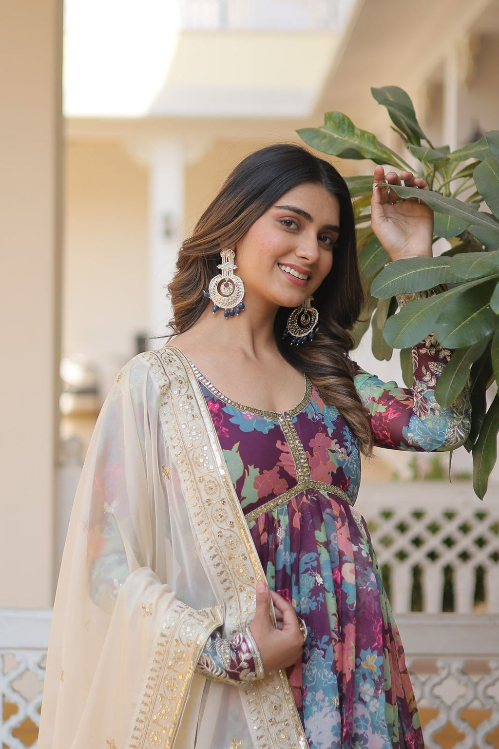 Matrika Purple Georgette Embroidered Anarkali Gown Set