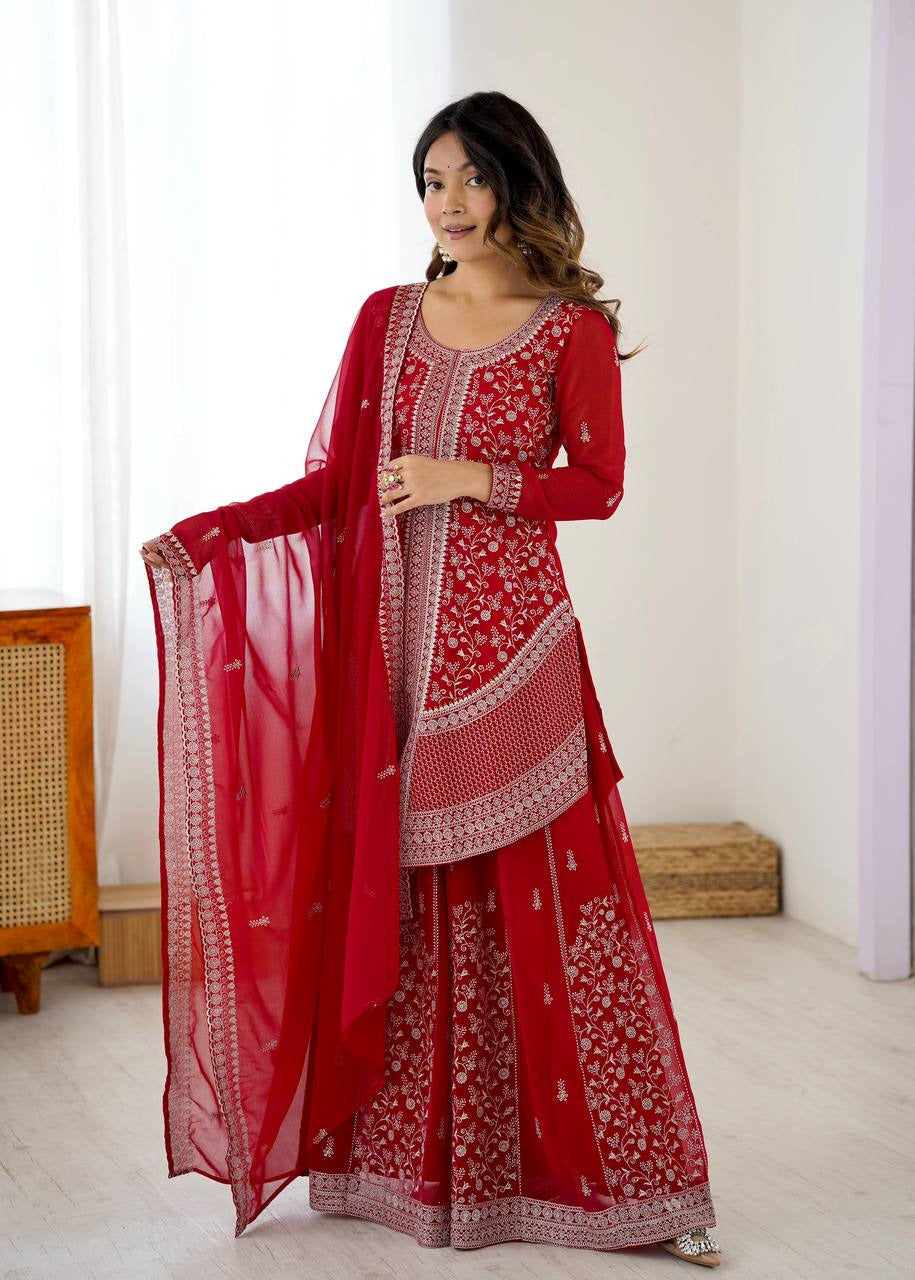 Crimson Sequins Thread Kurta Set