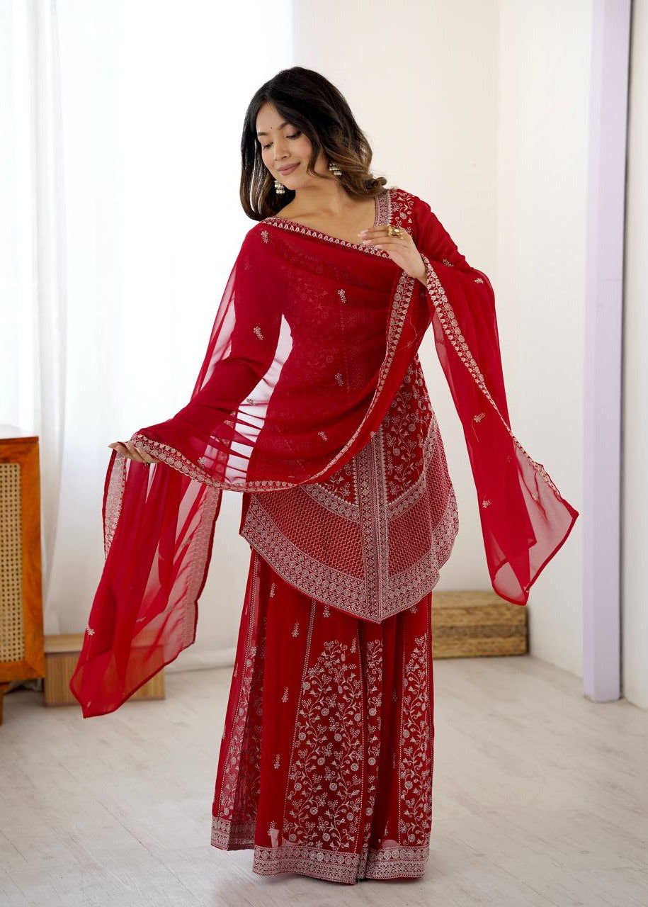Crimson Sequins Thread Kurta Set