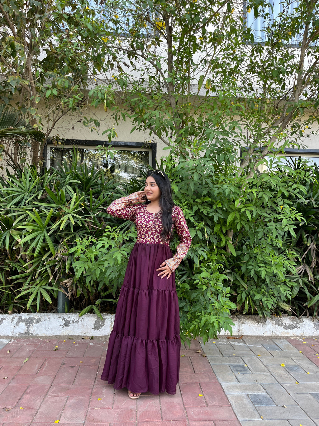 Gitanjali purple faux blooming sequins embroidered gown with dupatta