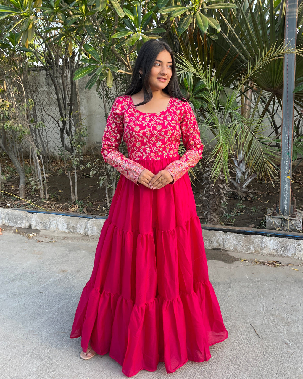 Gitanjali pink faux blooming sequins embroidered gown with dupatta