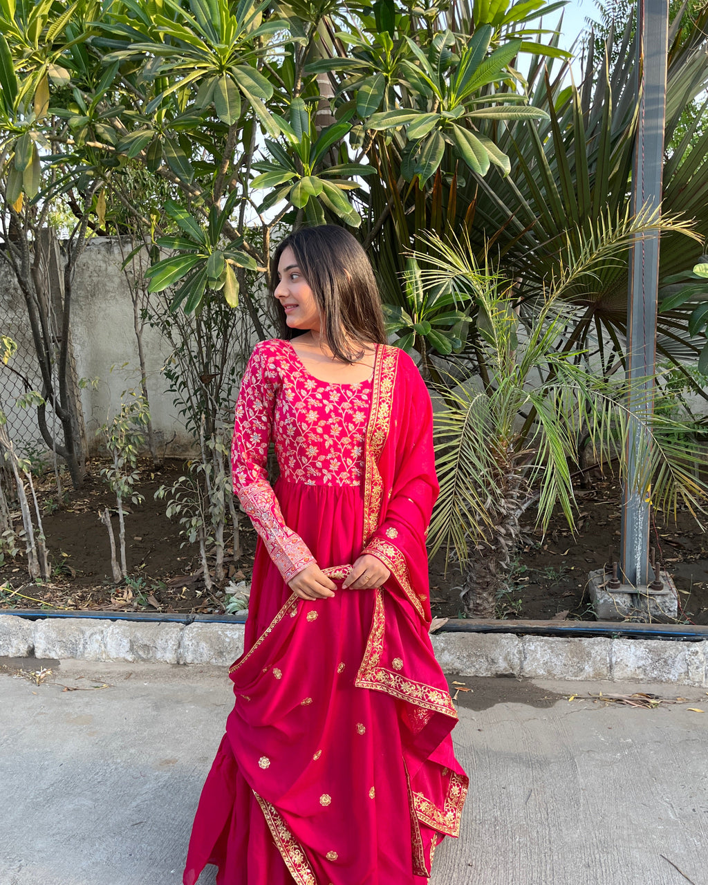 Gitanjali pink faux blooming sequins embroidered gown with dupatta