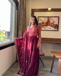 Gitanjali wine faux blooming sequins embroidered gown with dupatta