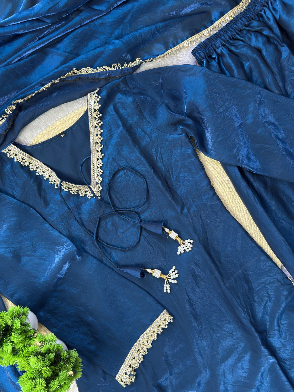 PREMIUM FENDY SILK SHARARA SUIT WITH PEARL MIRROR LACE WORK