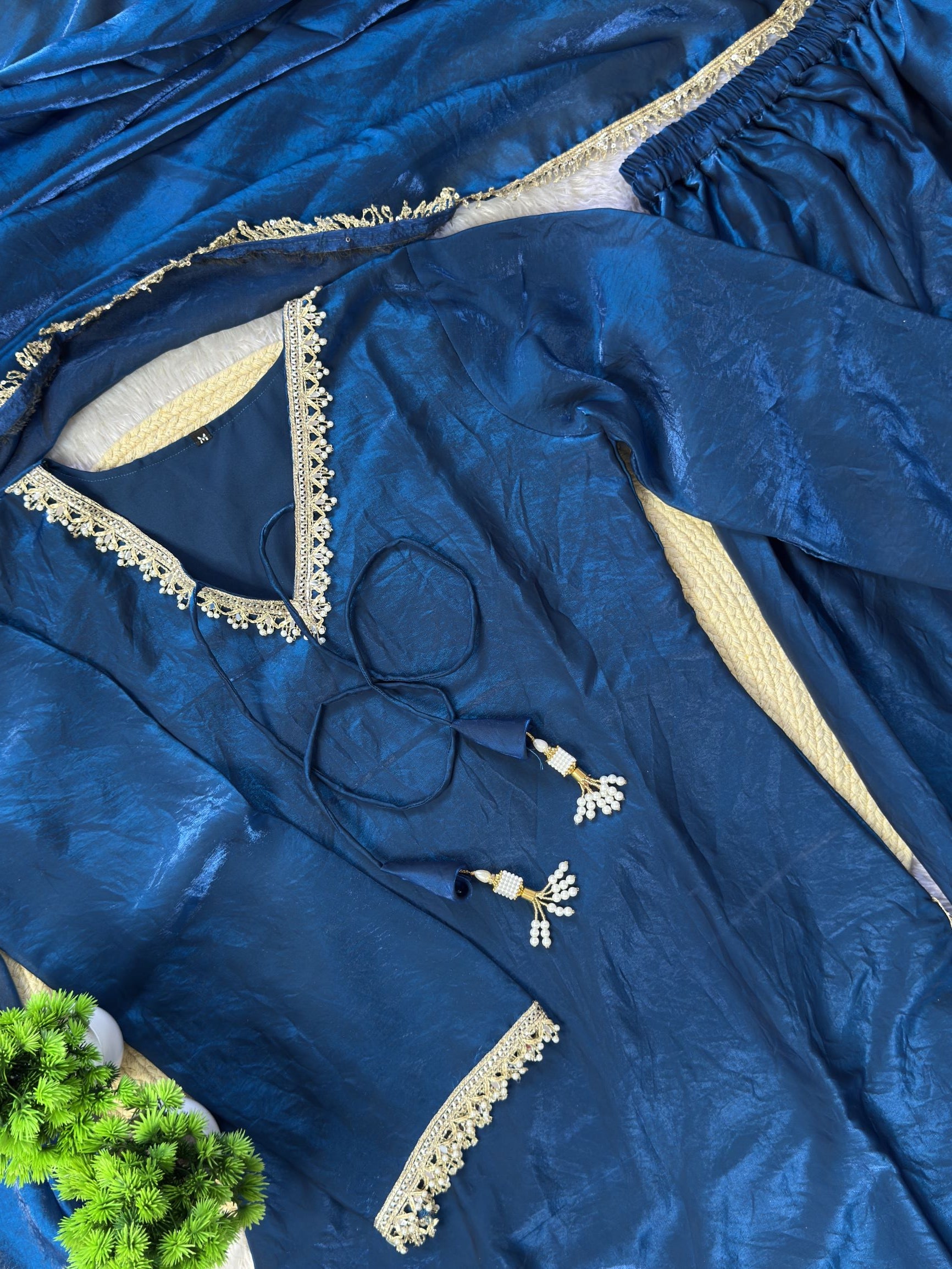 PREMIUM FENDY SILK SHARARA SUIT WITH PEARL MIRROR LACE WORK