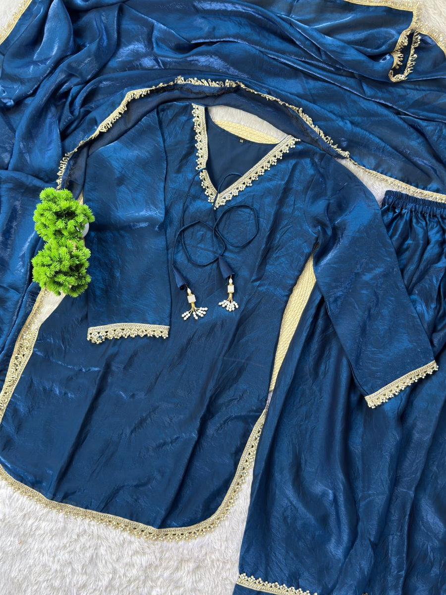 PREMIUM FENDY SILK SHARARA SUIT WITH PEARL MIRROR LACE WORK