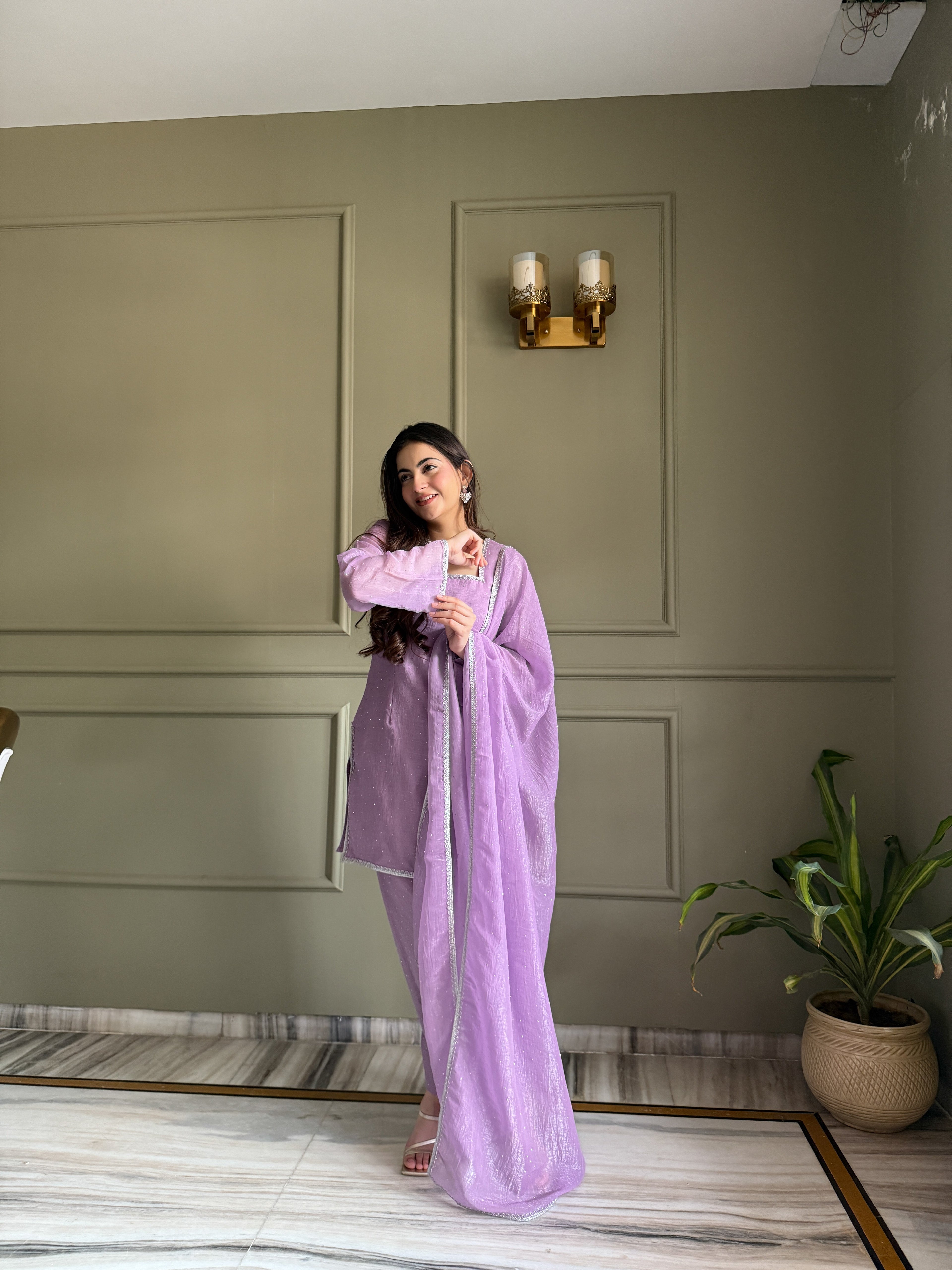 Aaisha Cruchy Silk Diamond Siroski Work Farsi Salwar Suit Set