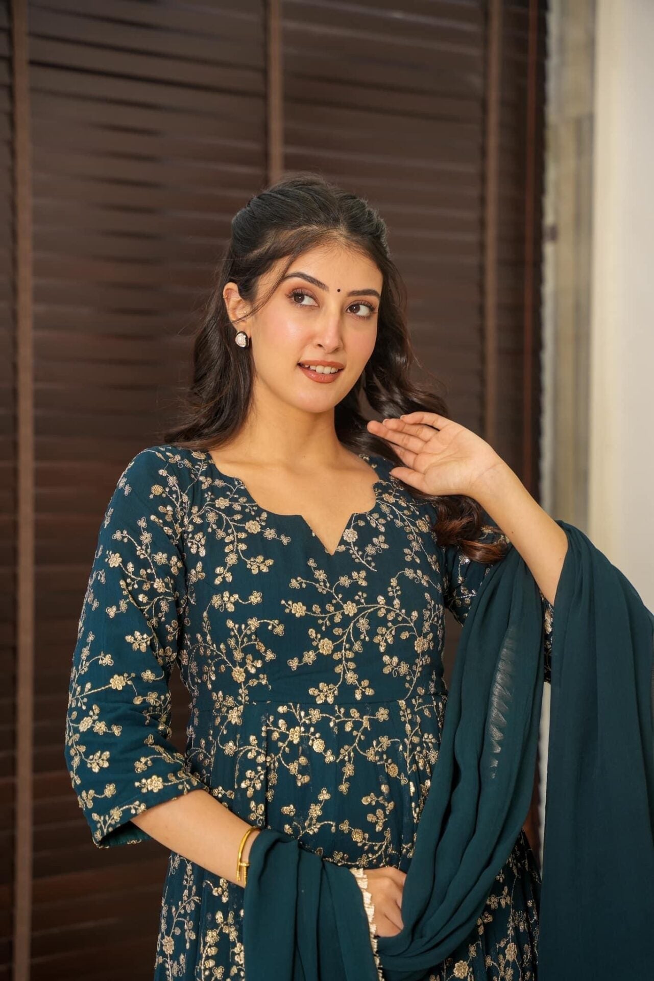 Janvika blue embroidered georgette Anarkali suit set