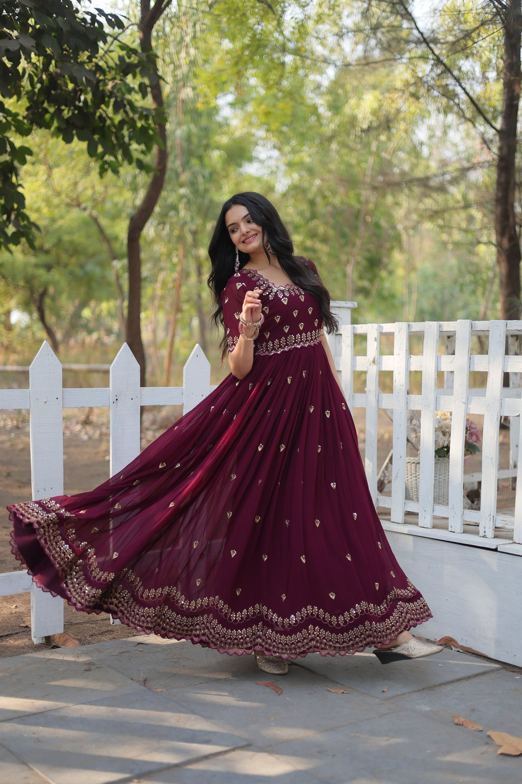 Brown embroidered Jinisha designer Anarkali gown
