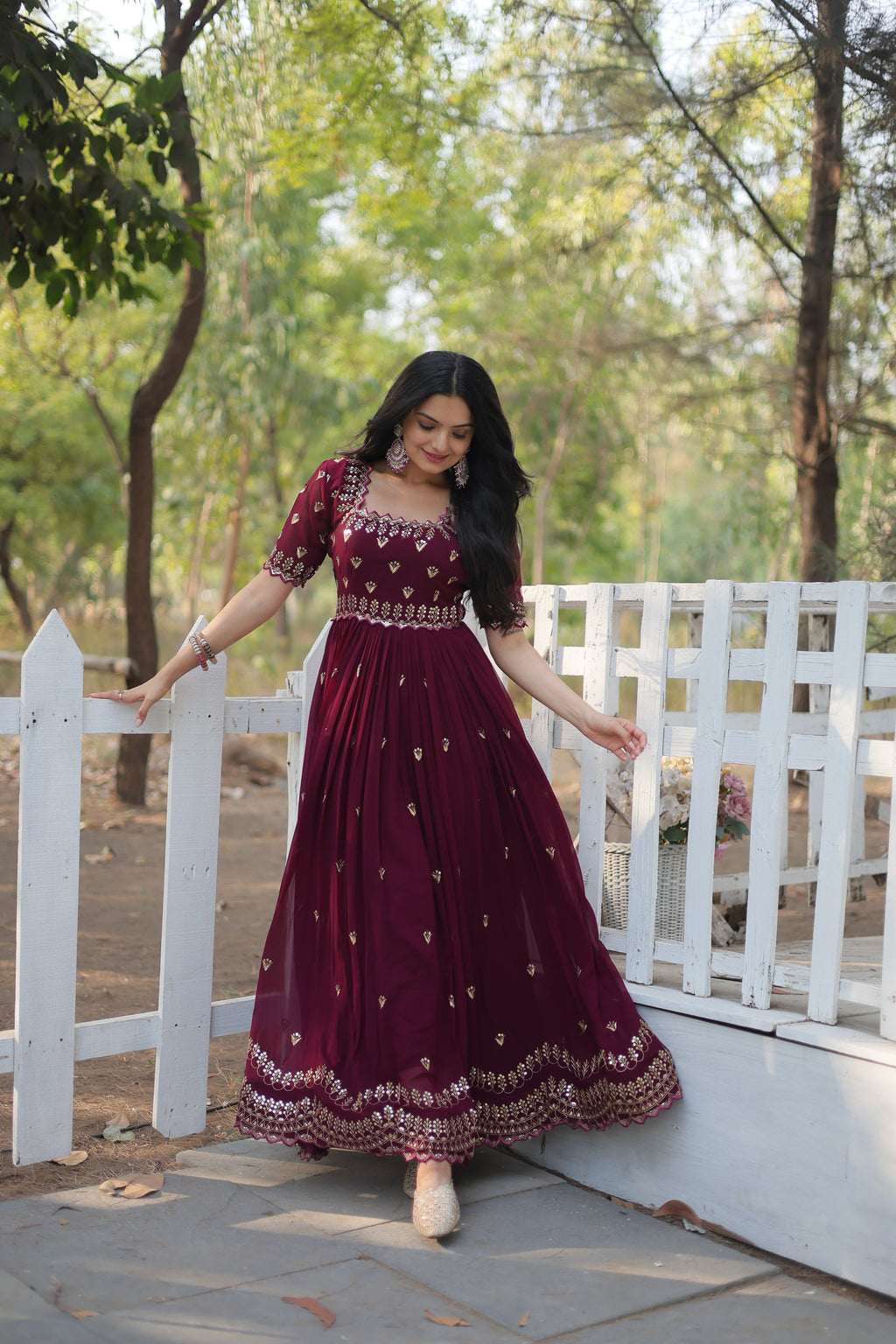 Brown embroidered Jinisha designer Anarkali gown