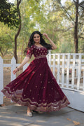 Brown embroidered Jinisha designer Anarkali gown