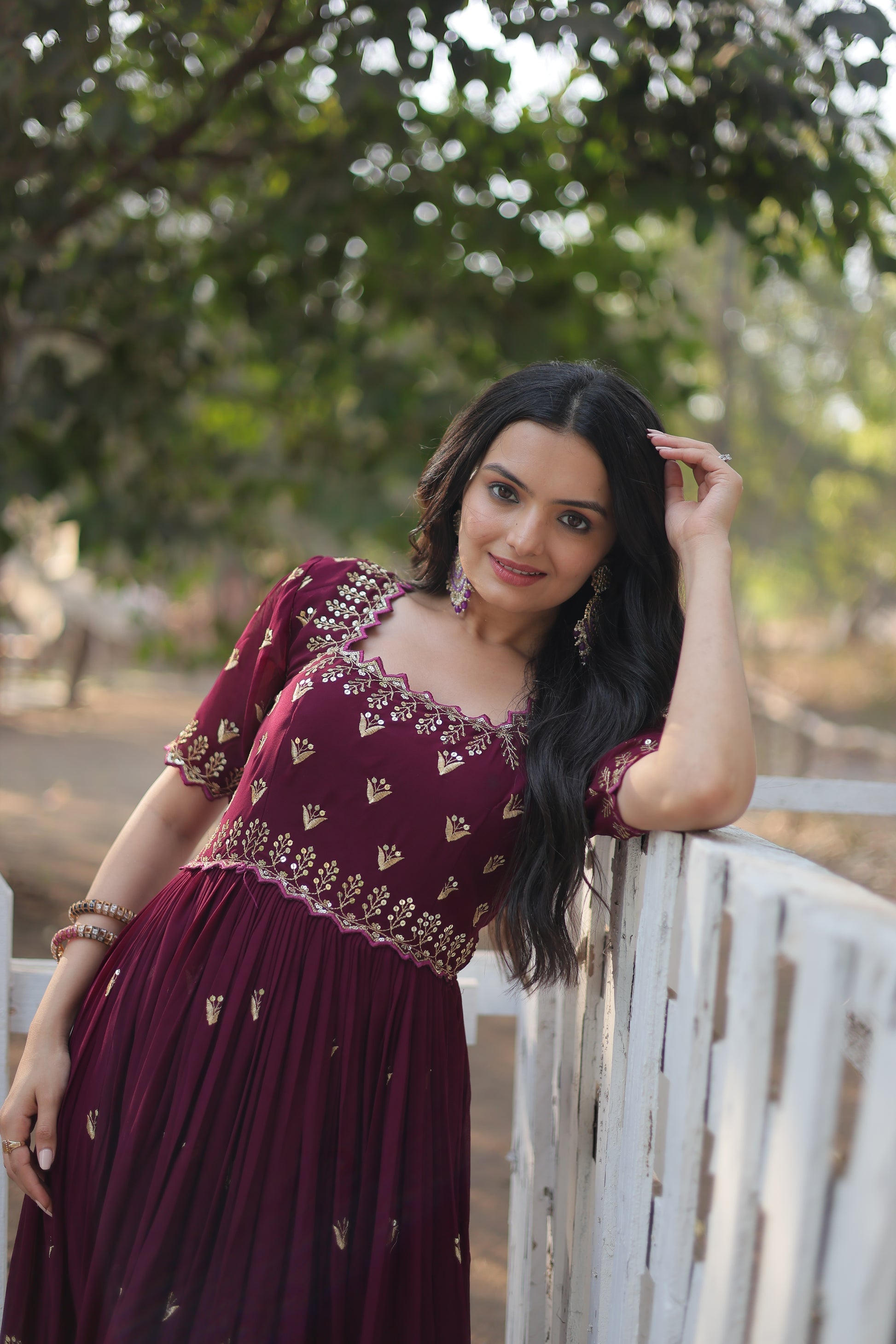 Brown embroidered Jinisha designer Anarkali gown