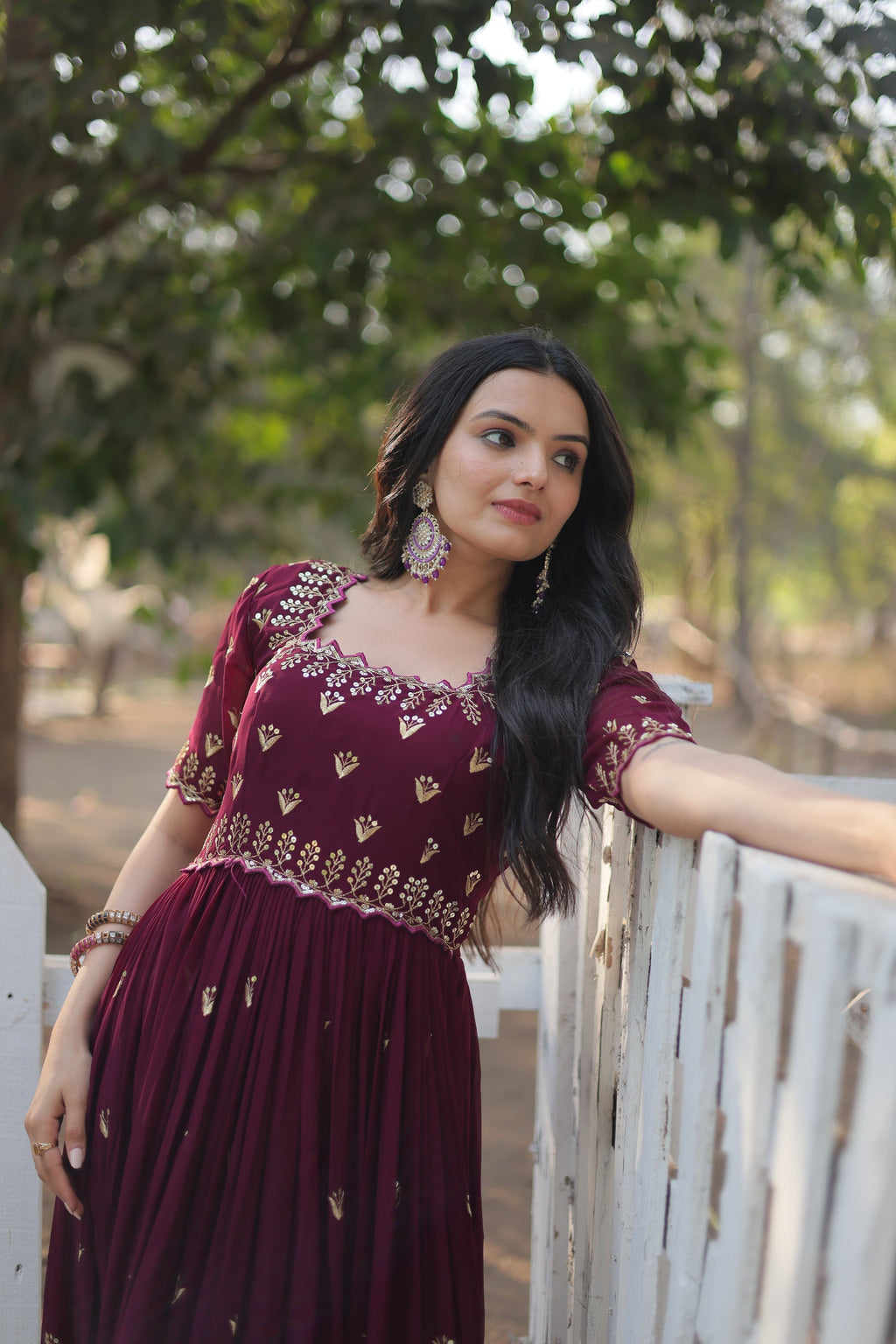 Brown embroidered Jinisha designer Anarkali gown