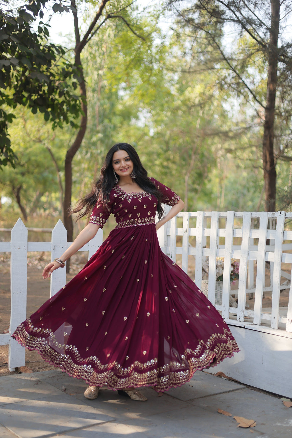 Brown embroidered Jinisha designer Anarkali gown