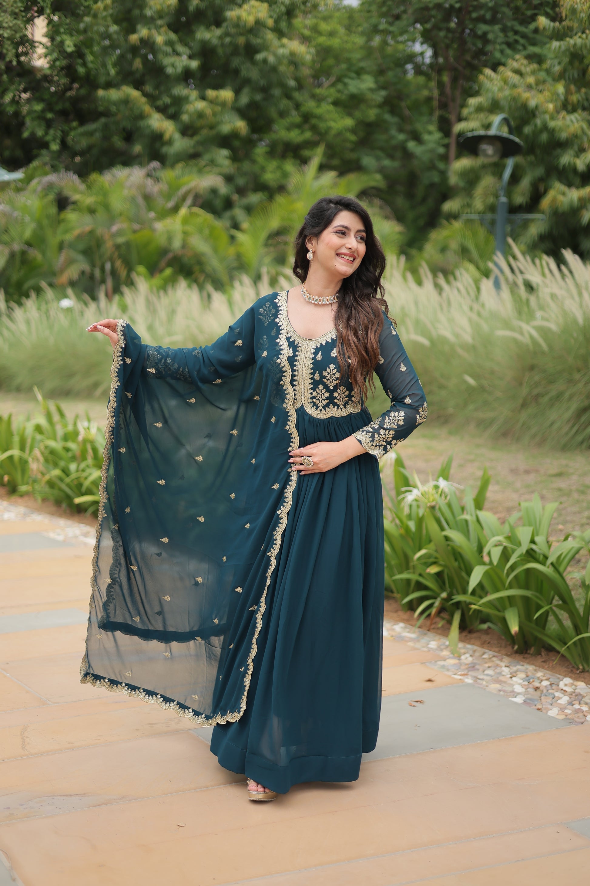 Rama embroidered Jiyanshi designer Anarkali gown